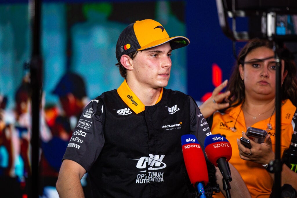 McLaren driver Oscar Piastri being interviewed after the 2025 Formula 1 Singapore Grand Prix