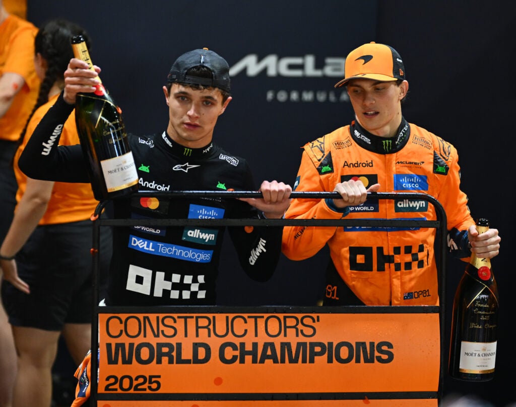 McLaren's Lando Norris and Oscar Piastri after the 2025 Singapore Grand Prix