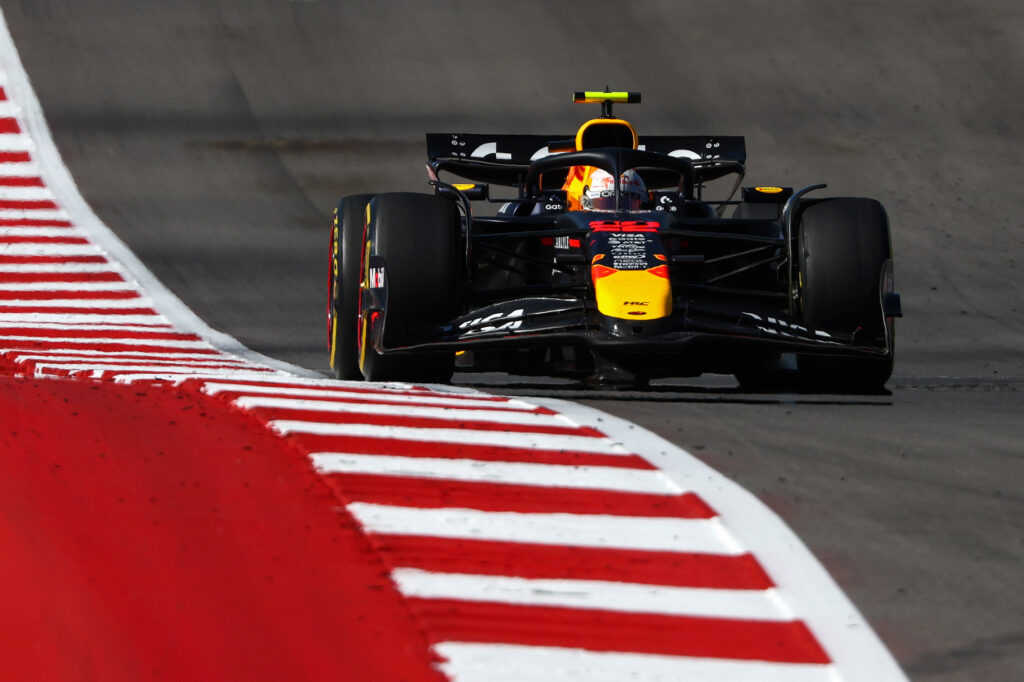 Red Bull driver Yuki Tsunoda racing at the 2025 Formula 1 United States Grand Prix