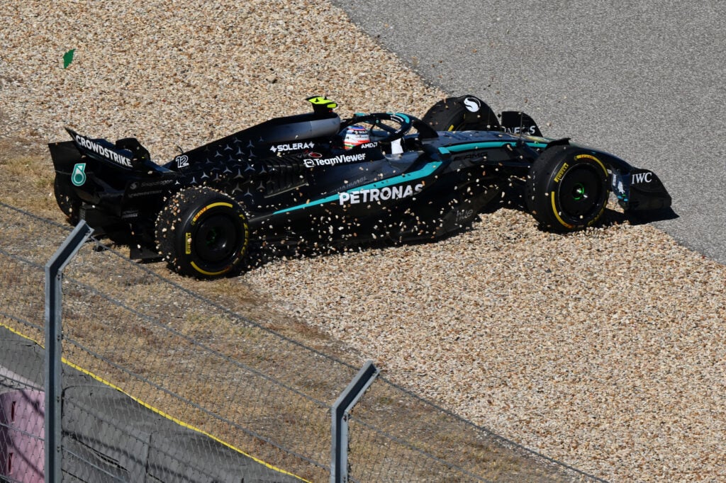 Kimi Antonelli in the gravel after colliding with Carlos Sainz at the 2025 United States Grand Prix
