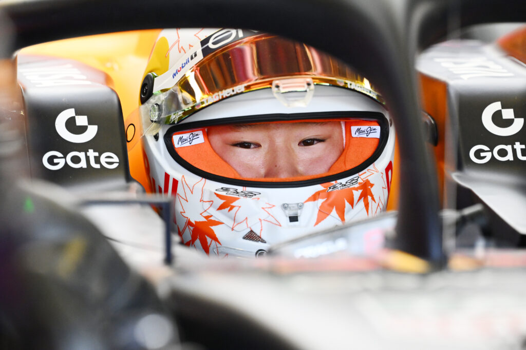 Red Bull driver Yuki Tsunoda gets ready in his car during practice for the 2025 F1 Mexico City Grand Prix