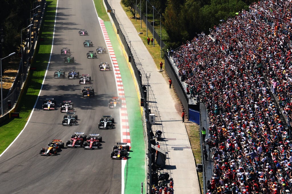 Red Bull driver Max Verstappen runs off at the start of the 2025 F1 Mexico City Grand Prix