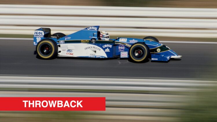 Jean-Denis Deletraz racing for Pacific at the 1995 Formula 1 Grand Prix of Portugal