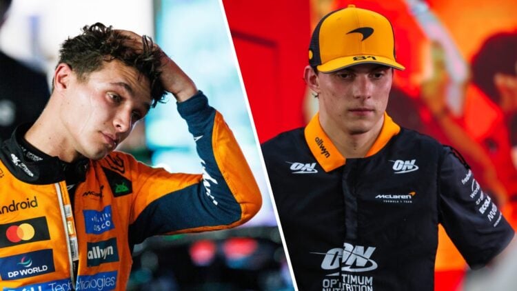 McLaren driver Lando Norris looks exhausted after the 2025 F1 Singapore Grand Prix and Oscar Piastri looks dejected at Marina Bay