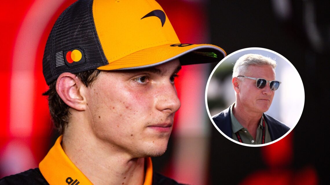 McLaren driver Oscar Piastri looking stern in his post-race interview at the Singapore Grand Prix, inset, David Coulthard at the 2025 Formula 1 Ita...