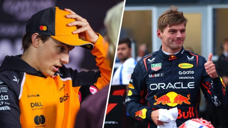 Split image of McLaren driver Oscar Piastri (L) and Red Bull driver Max Verstappen (R) at the 2025 Azerbaijan Grand Prix