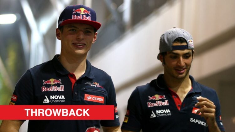 Max Verstappen with Toro Rosso teammate Carlos Sainz in the 2015 F1 Singapore Grand Prix paddock