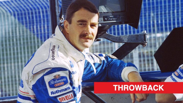 Williams driver Nigel Mansell leaning on a wall at the 1994 Formula 1 Spanish Grand Prix