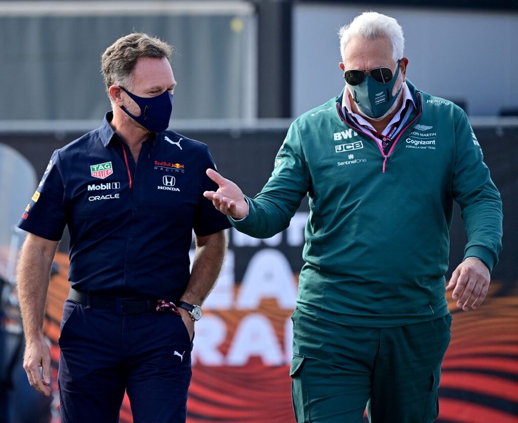 Christian Horner speaking to Lawrence Stroll at the 2021 Formula 1 Dutch Grand Prix