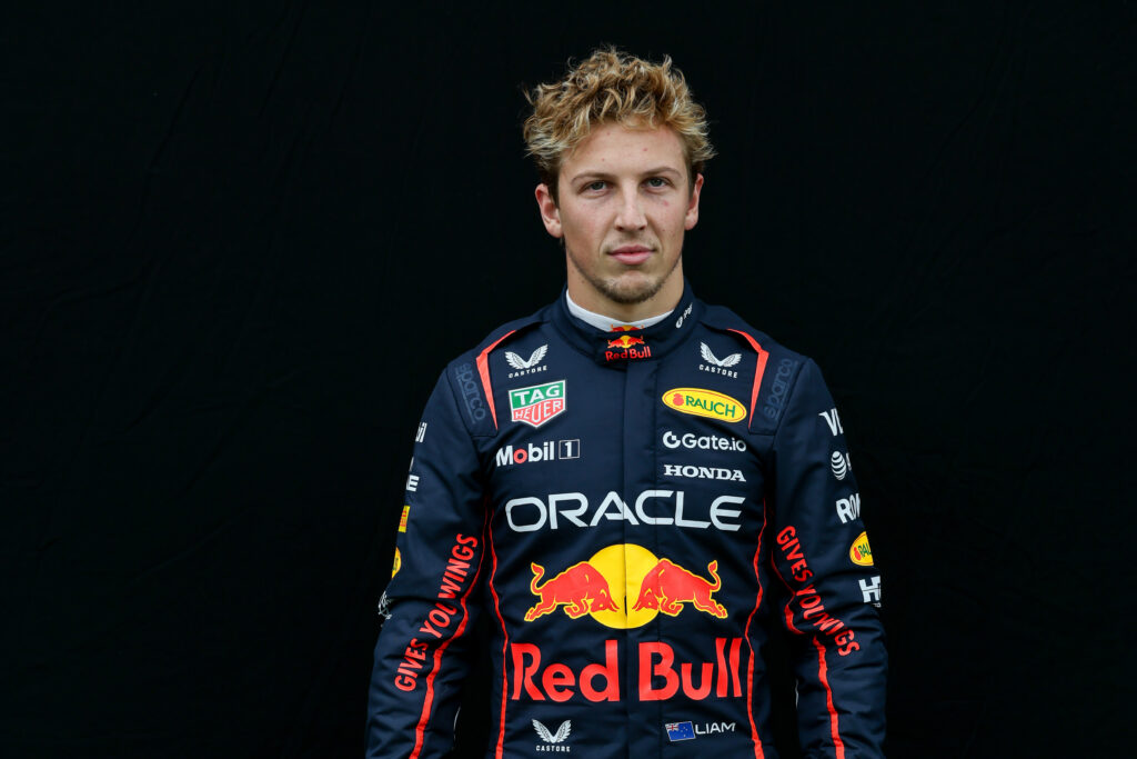 Liam Lawson looks at the camera in his Red Bull Racing suit