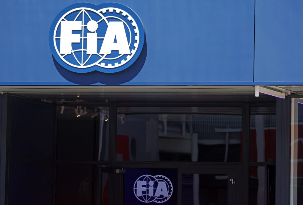 The FIA logo pictured at the 2025 Spanish Grand Prix