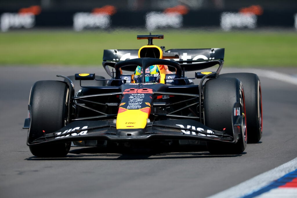 Arvid Lindblad racing for Red Bull at the 2025 Formula 1 Mexico City Grand Prix