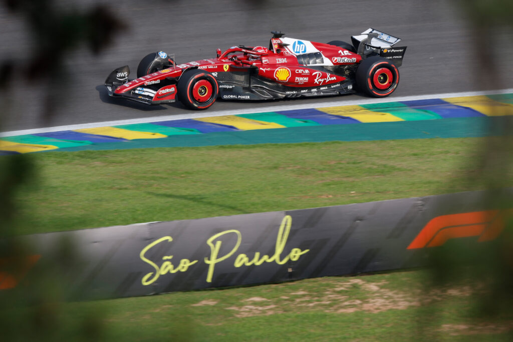 Ferrari driver Charles Leclerc on track during Sprint Qualifying in Brazil at the 2025 F1 Sao Paulo Grand Prix
