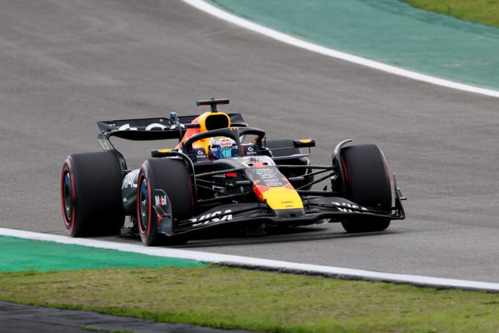 Red Bull Racing driver Max Verstappen racing at the 2025 Formula 1 Sao Paulo Grand Prix