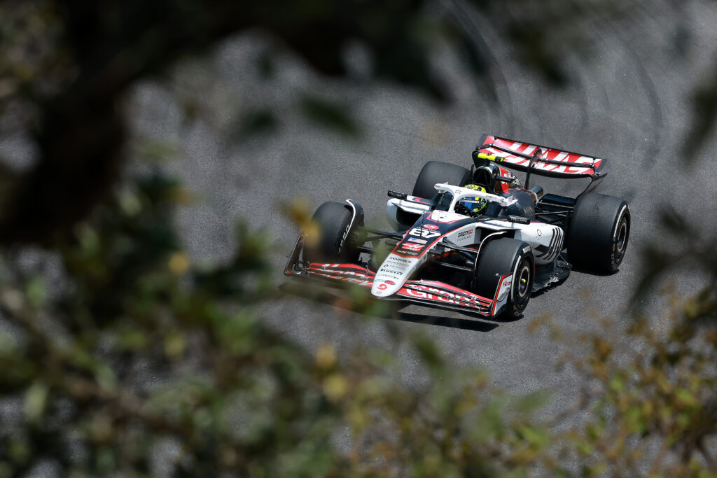 Haas driver Oliver Bearman on track during practice for the 2025 F1 Sao Paulo Grand Prix