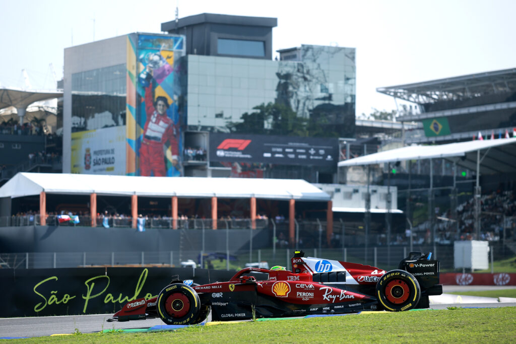 Ferrari driver Lewis Hamilton on track during Brazil Sprint Qualifying at the 2025 F1 Sao Paulo Grand Prix
