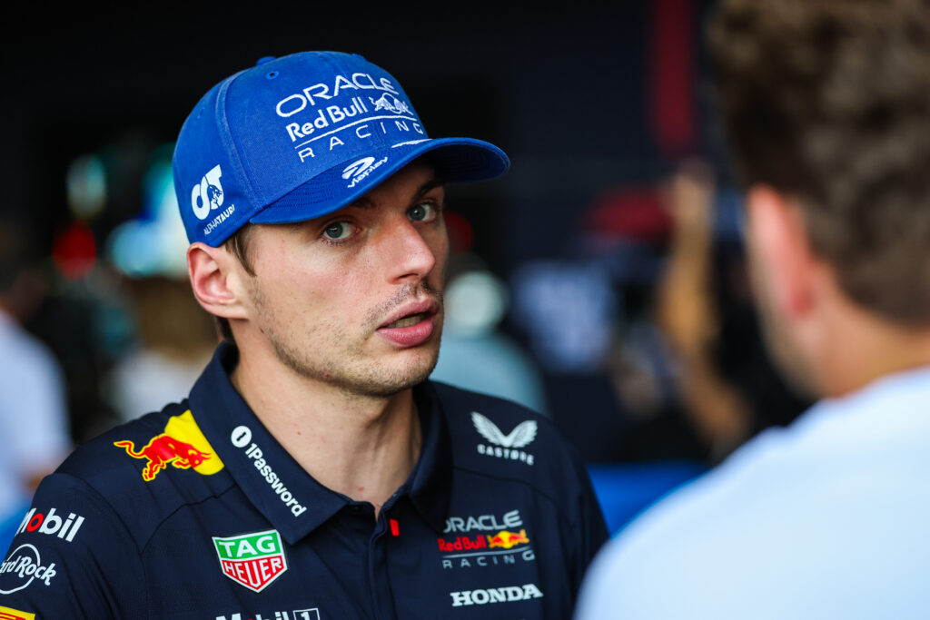 Red Bull driver Max Verstappen speaks to the media after qualifying for the 2025 F1 Sao Paulo Grand Prix