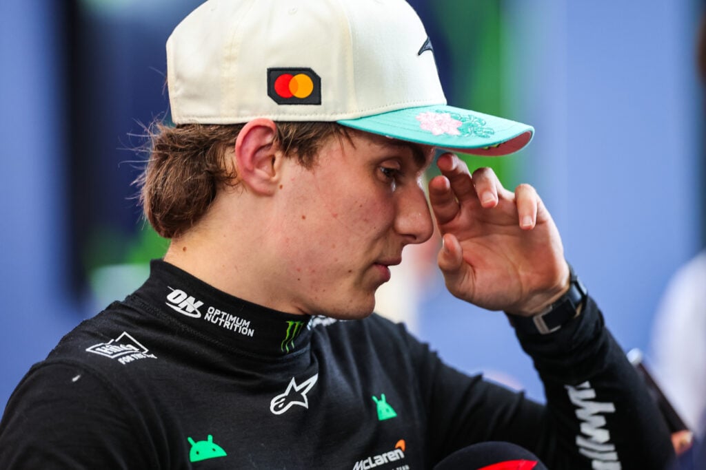 Oscar Piastri of McLaren speaks in the TV media pen at the 2025 Sao Paulo Grand Prix