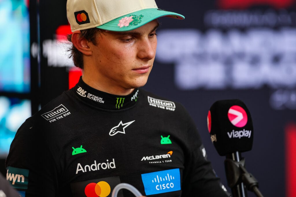 McLaren driver Oscar Piastri being interviewed at the 2025 Formula 1 Sao Paulo Grand Prix