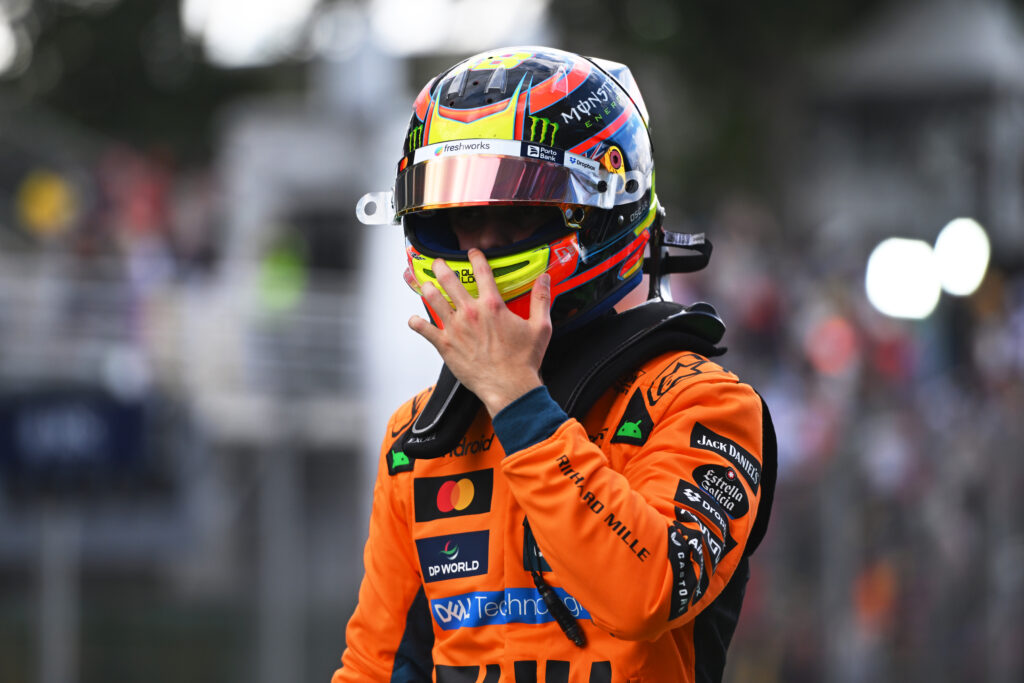 McLaren driver Oscar Piastri wearing his helmet at the 2025 Formula 1 Sao Paulo Grand Prix