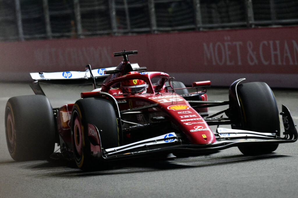Charles Leclerc of Ferrari drives at the 2025 Las Vegas Grand Prix