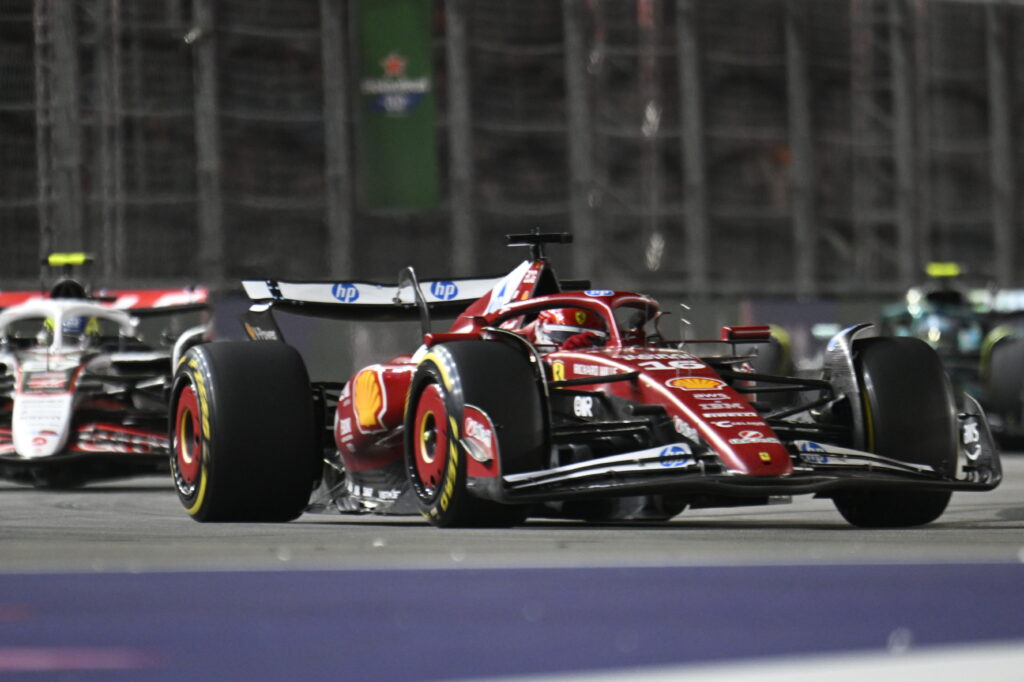 Ferrari driver Charles Leclerc racing at the 2025 Formula 1 Las Vegas Grand Prix