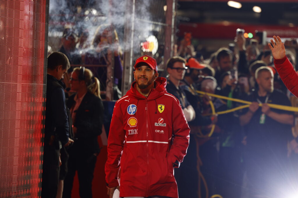 Ferrari driver Lewis Hamilton being greeted as he enters that paddock at the 2025 Formula 1 Las Vegas Grand Prix