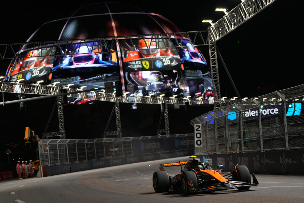 McLaren driver Lando Norris on track during practice at 2025 F1 Las Vegas Grand Prix