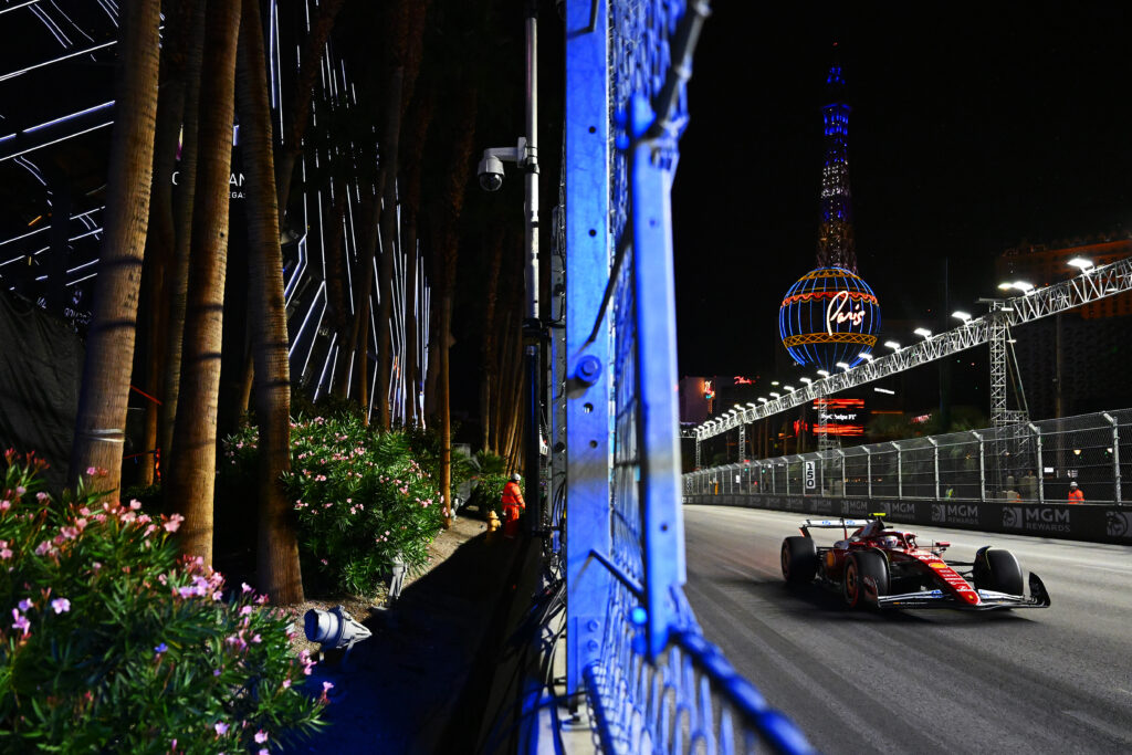 Ferrari driver Lewis Hamilton on track during practice at the 2025 F1 Las Vegas Grand Prix