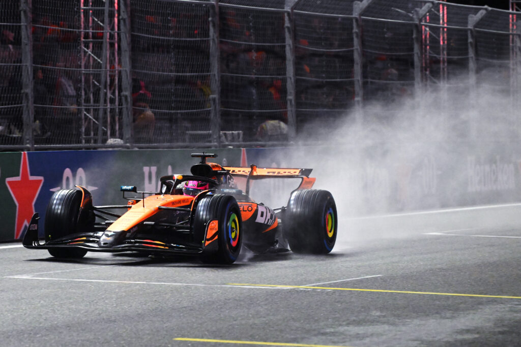 McLaren driver Oscar Piastri on track during qualifying for the 2025 F1 Las Vegas Grand Prix