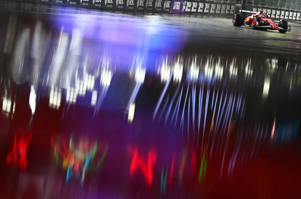 Ferrari driver Lewis Hamilton on track during qualifying for the 2025 F1 Las Vegas Grand Prix