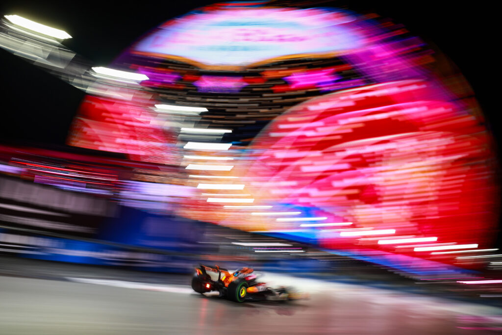 McLaren driver Oscar Piastri on track during qualifying for the 2025 F1 Las Vegas Grand Prix