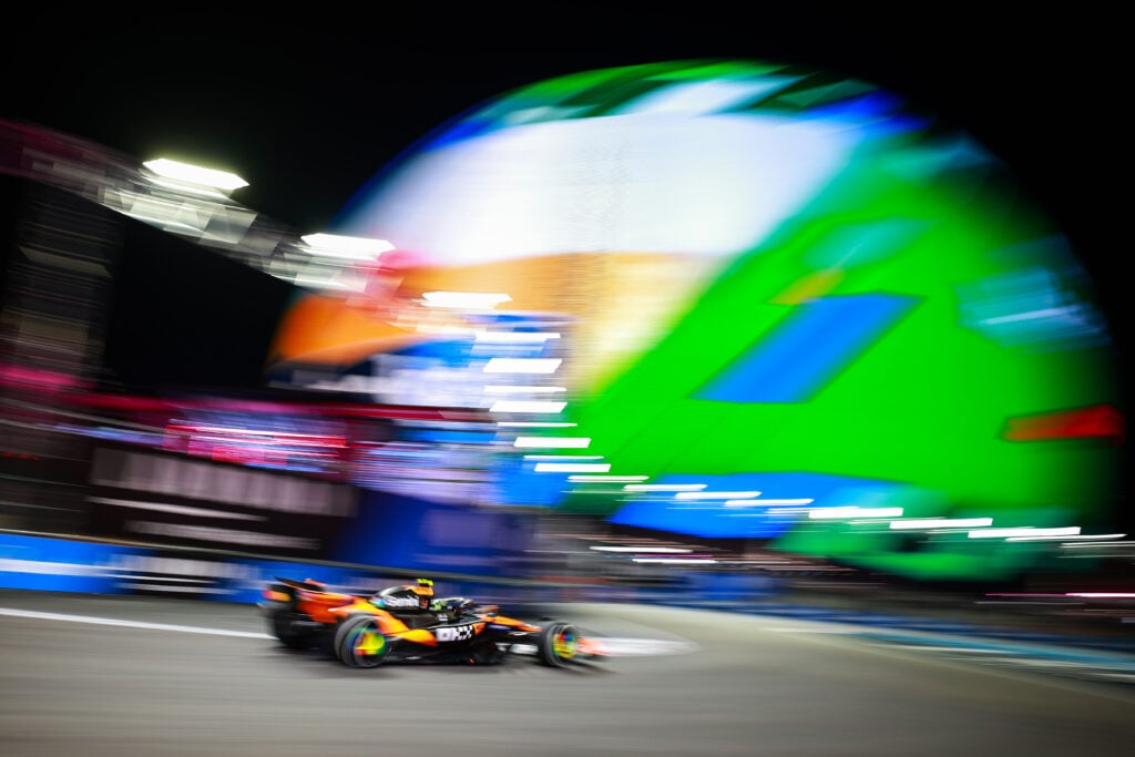 McLaren driver Lando Norris on track during the 2025 F1 Las Vegas Grand Prix