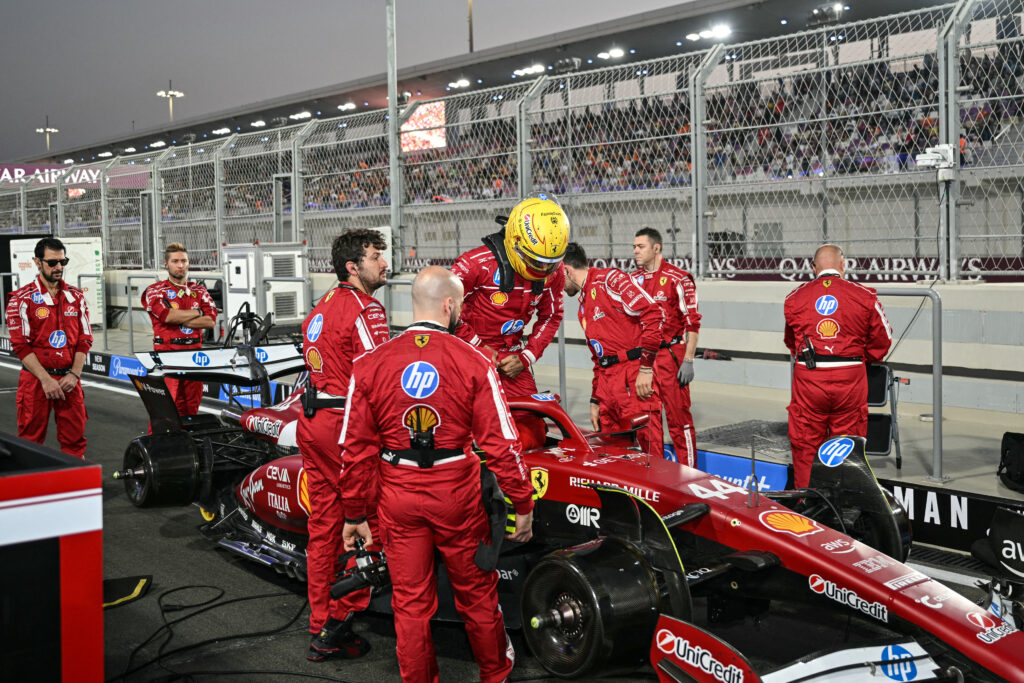 Lewis Hamilton gets in his Ferrari SF-25 before the Sprint race at the 2025 Qatar Grand Prix