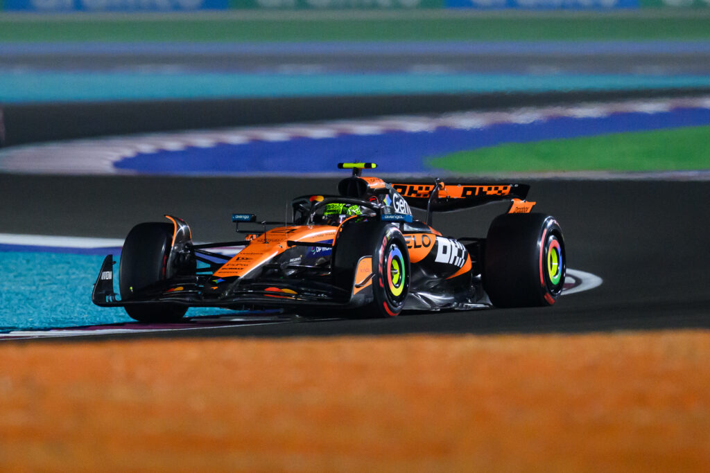 McLaren driver Lando Norris racing at the 2025 Formula 1 Qatar Grand Prix