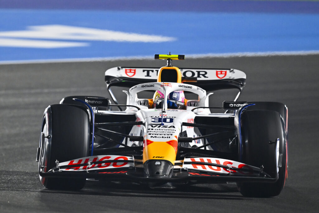 Racing Bulls driver Liam Lawson driving at the 2025 Formula 1 Qatar Grand Prix