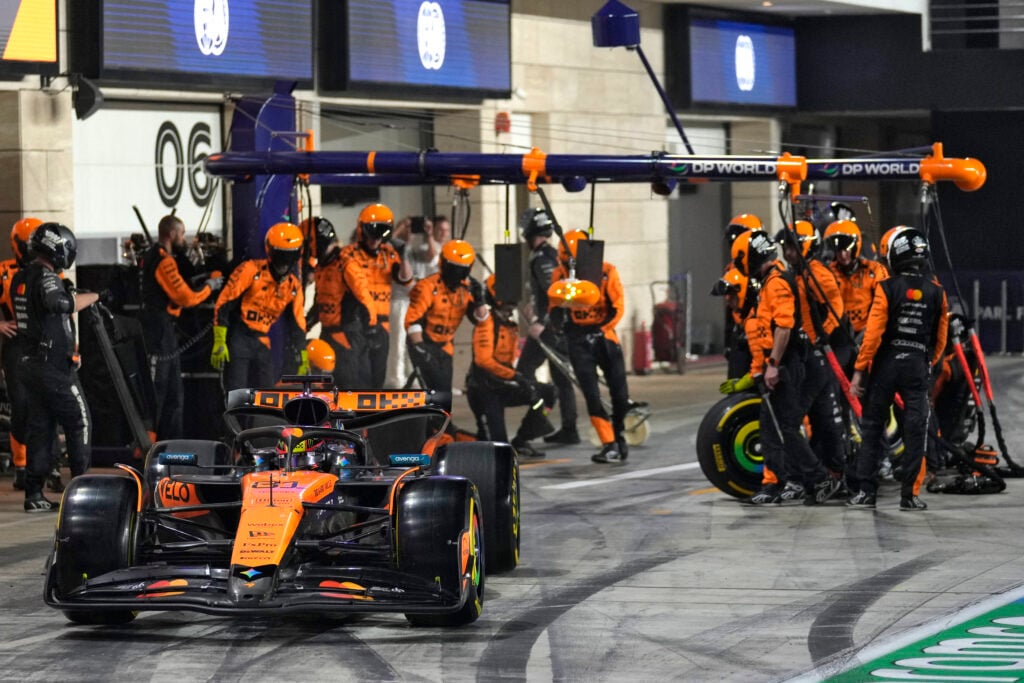McLaren driver Oscar Piastri leaving his pit stop at the 2025 Formula 1 Qatar Grand Prix