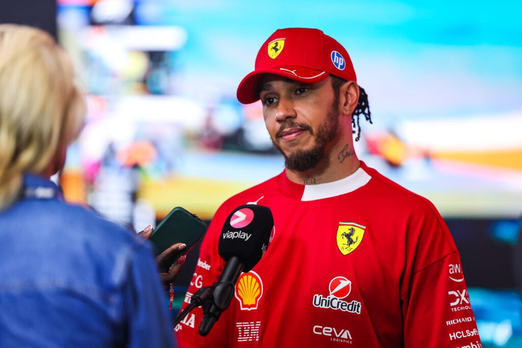 Ferrari driver Lewis Hamilton being interviewed after qualifying for the 2025 Formula 1 Qatar Grand Prix