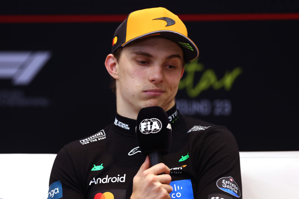 Oscar Piastri shrugs whilst answering a question after placing second in the Qatar Grand Prix