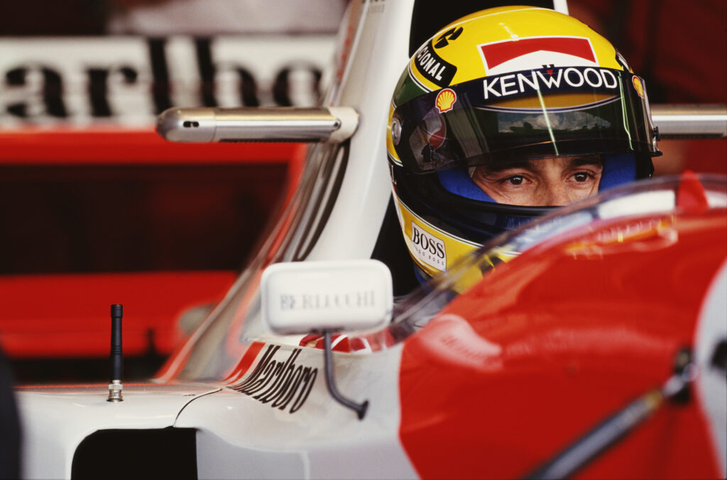 Ayrton Senna pictured in his McLaren MP4/8 during the 1993 Japanese Grand Prix
