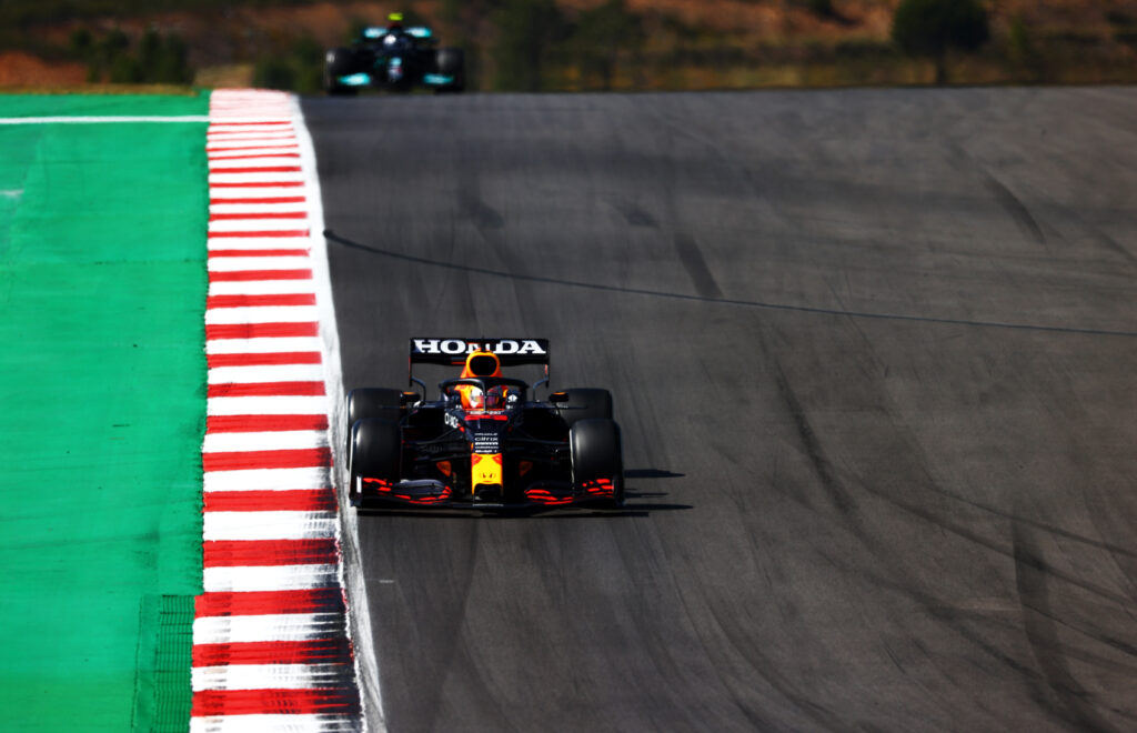 Max Verstappen leads Valtteri Bottas during the 2021 Portuguese Grand Prix