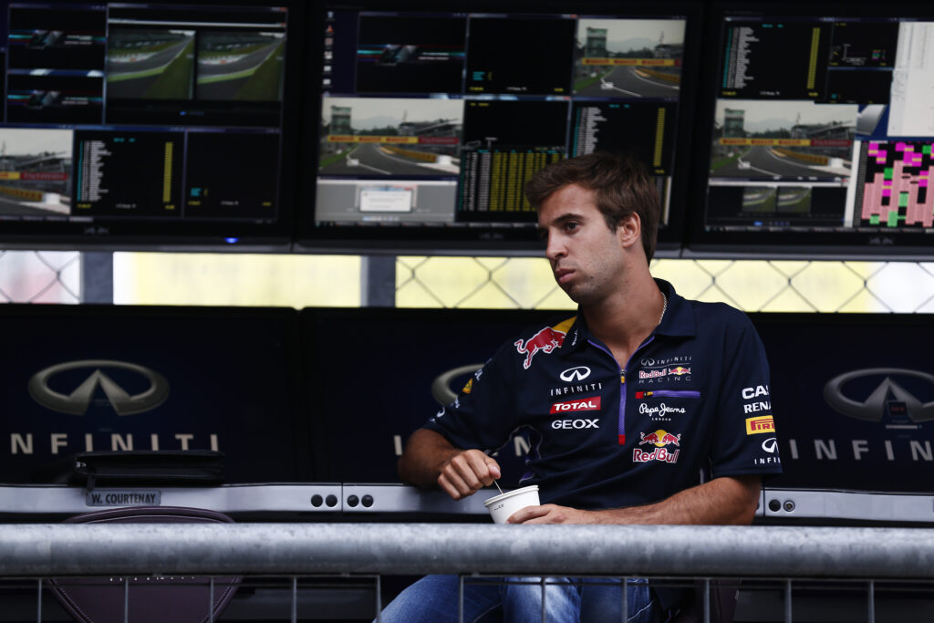 Former Red Bull junior Antonio Felix da Costa sits on the pit wall at the 2014 GP3 Series round at Monza