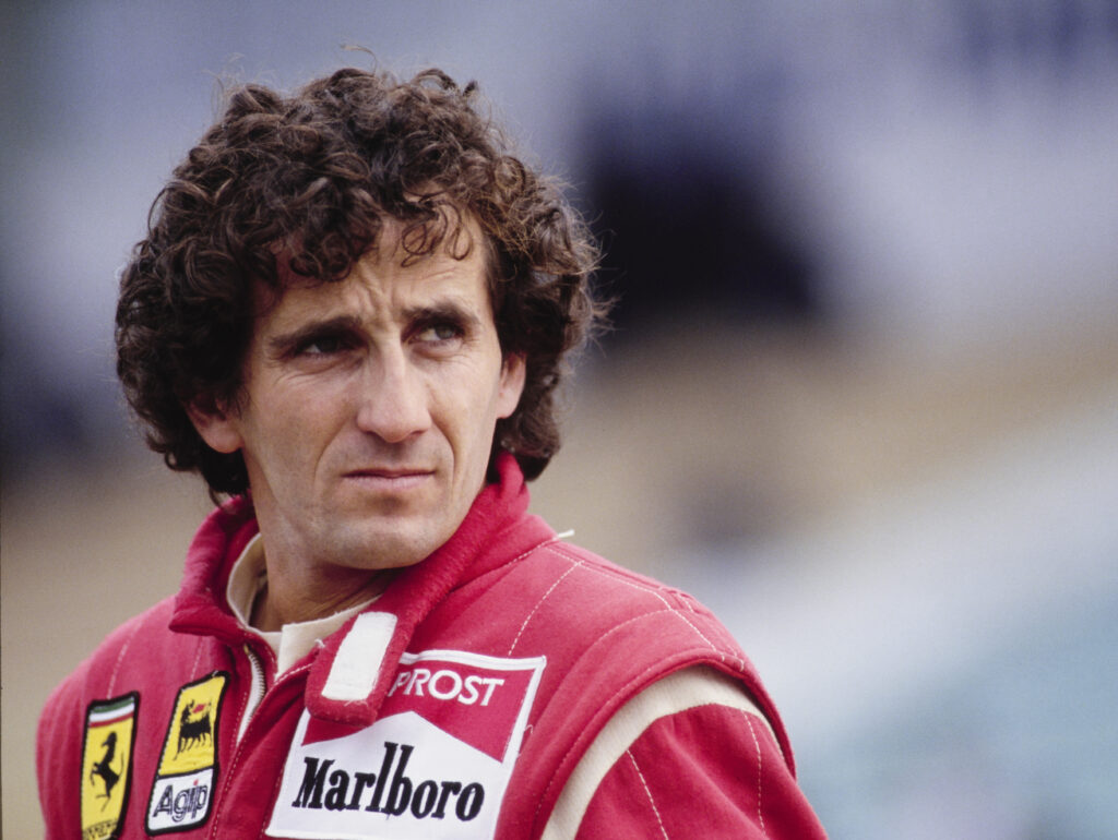 Alain Prost pictured during pre-season testing with Ferrari at Estoril in 1990