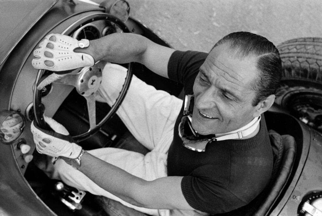 Felice Bonetto in his Ferrari 166F2 before the 1949 F2 Bari Grand Prix