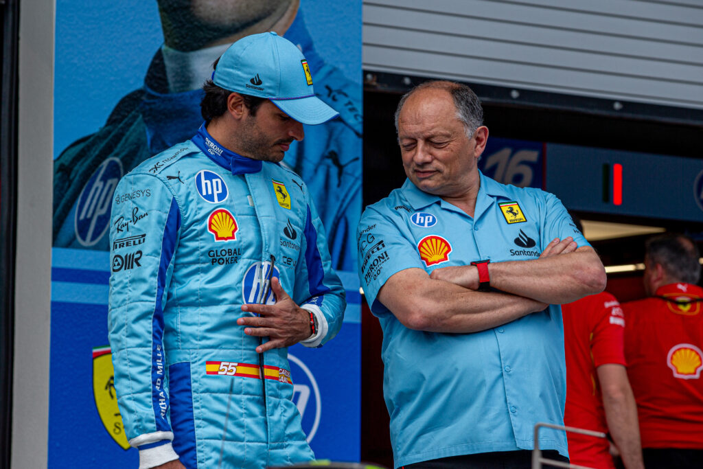 Carlos Sainz and Fred Vasseur together at the 2024 Formula 1 Miami Grand Prix