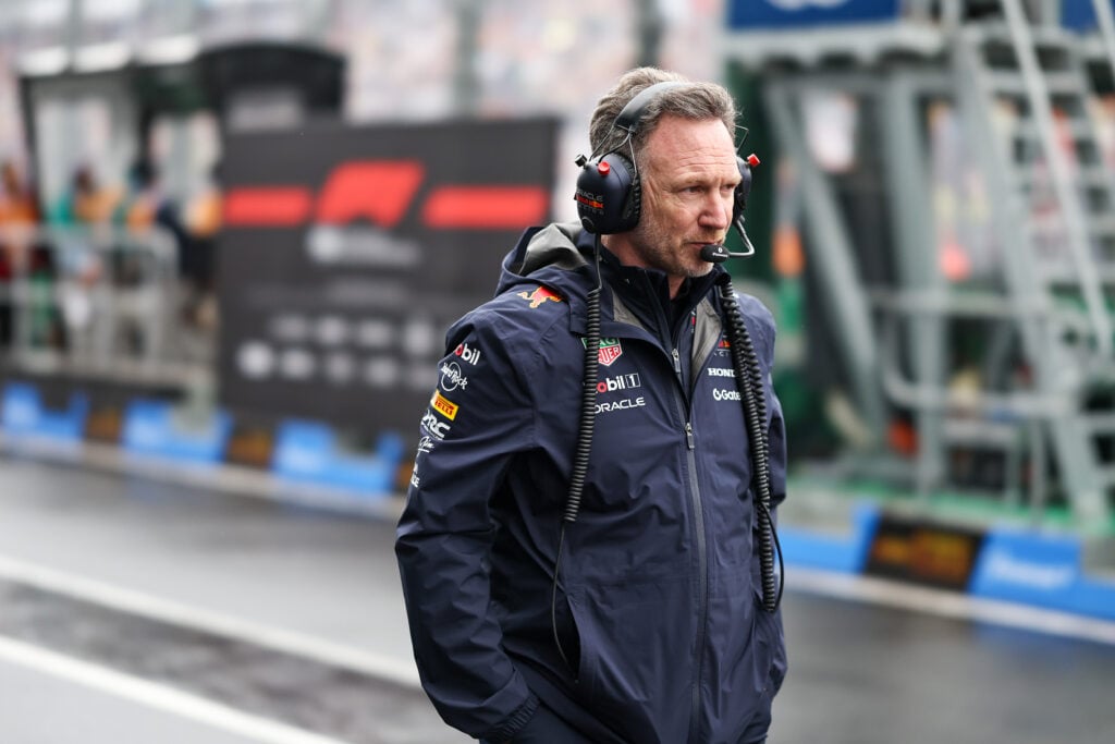 Christian Horner stands in the Red Bull pit lane in Australia