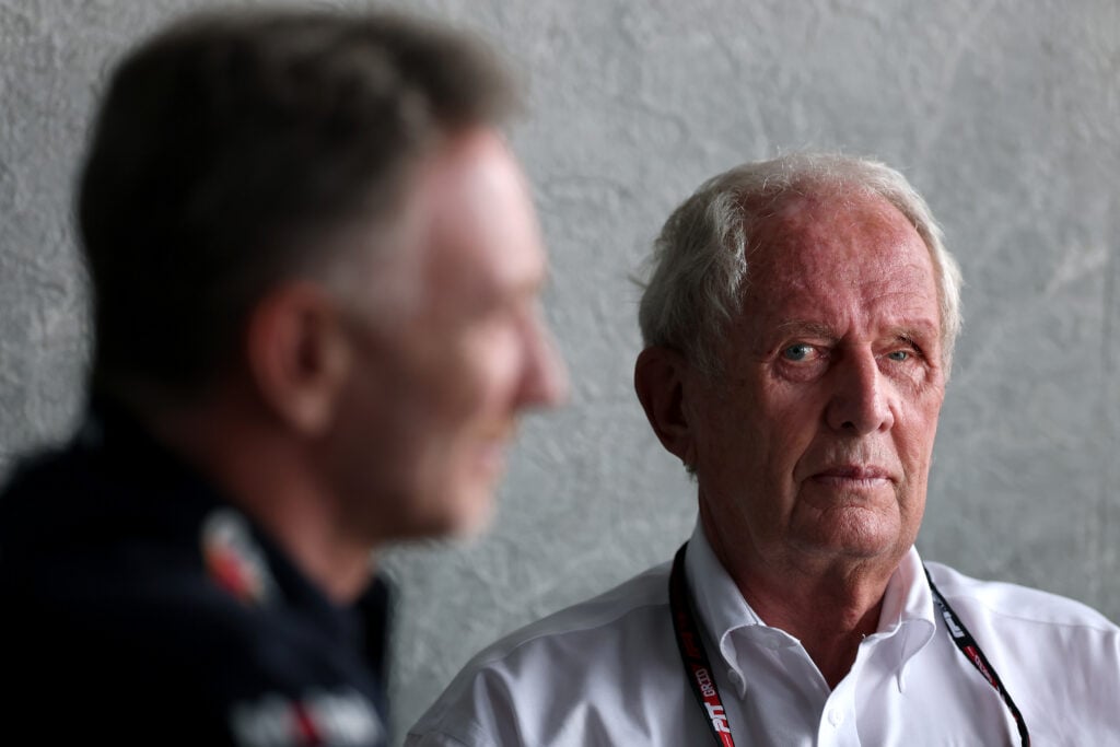 Helmut Marko and Christian Horner speak in the 2025 F1 Saudi Arabian Grand Prix paddock