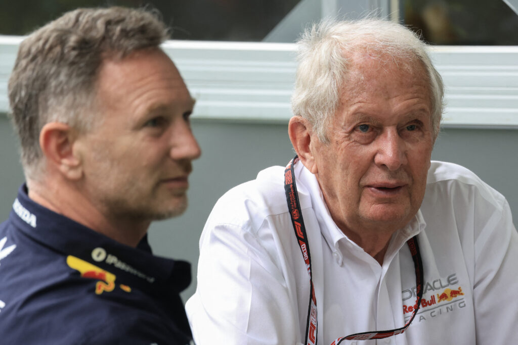 Helmut Marko and Christian Horner of Red Bull at the 2025 Miami Grand Prix