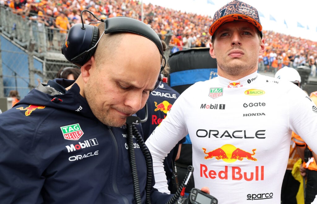 Max Verstappen and Gianpiero Lambiase of Red Bull on the grid at the 2025 Dutch Grand Prix