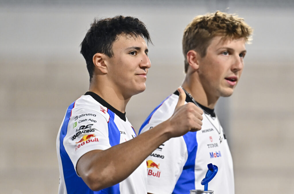 Racing Bulls drivers Isack Hadjar and Liam Lawson in the paddock at the 2025 Formula 1 Qatar Grand Prix